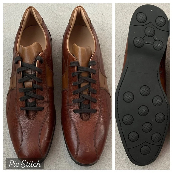 Finsbury Leather Golf Shoes-Brown-Men's 10-RARE-Lace Up Oxfords-Sporty-Outdoor - Picture 2 of 13